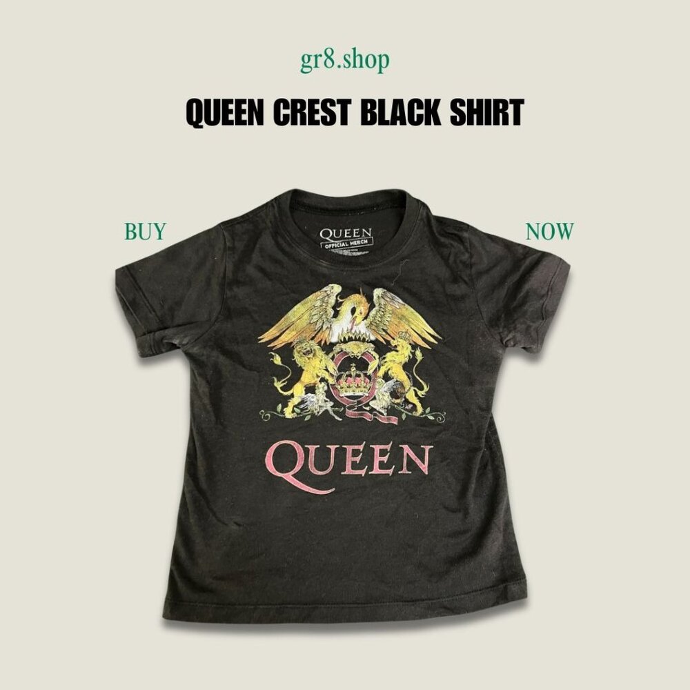 QUEEN Classic Crest Band Logo Graphic Tee Shirt Black/Pink